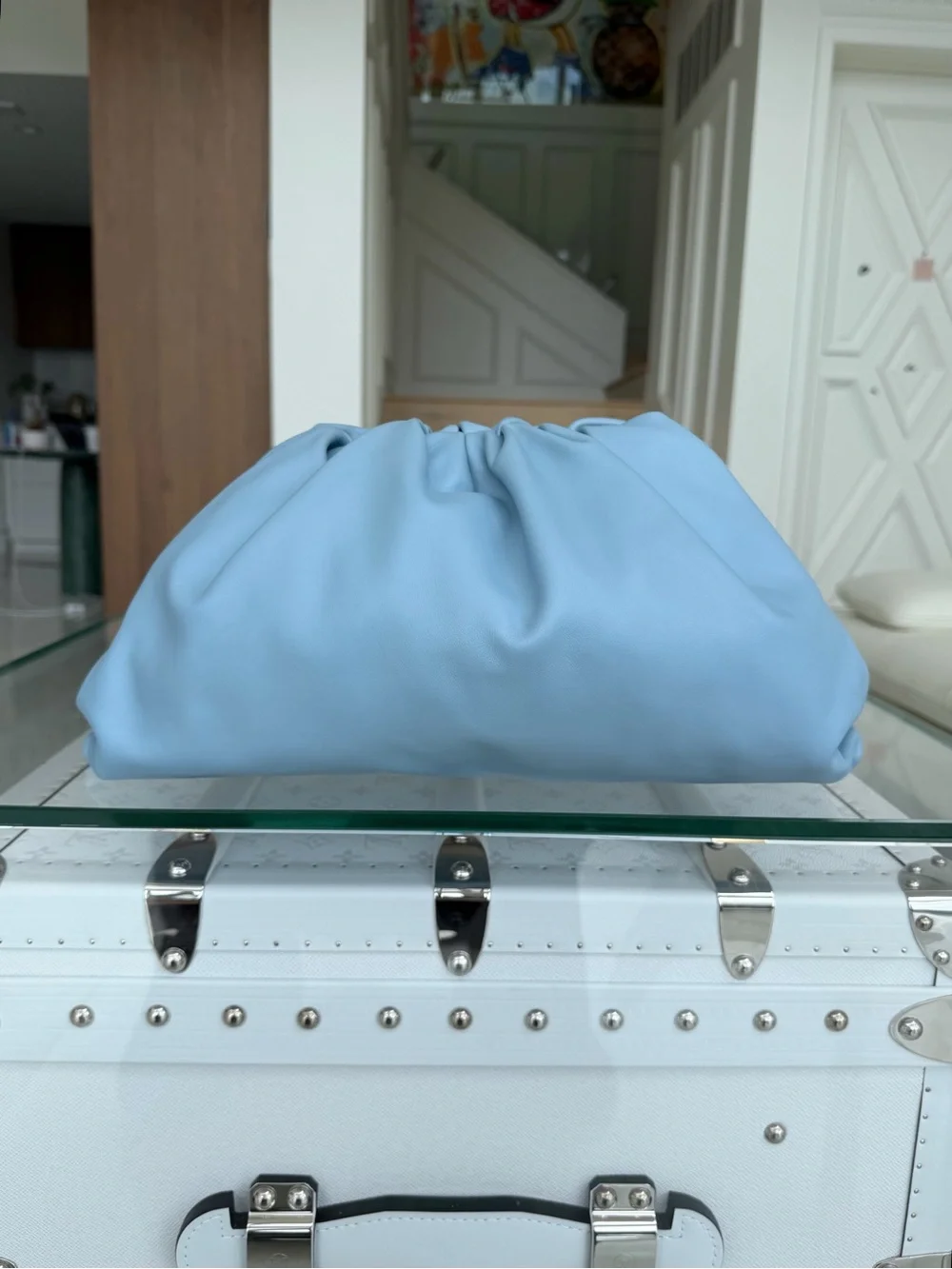 Bottega Veneta Large Pouch Baby Blue Leather Bag